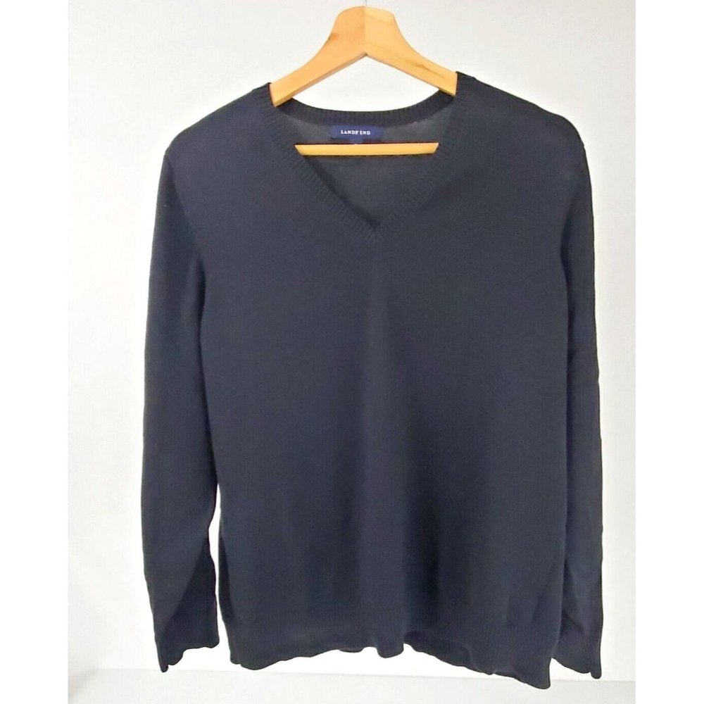 Lands’ End Women’s Black Pull On V Neck Sweater 100% Cotton Knit Size 1X 16W-18W